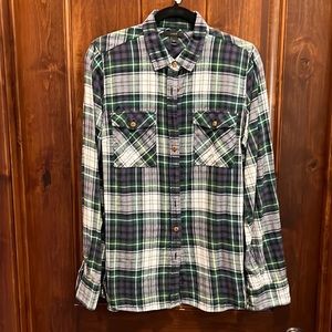 J. Crew 12 Tall Cotton Flannel Blue Green Plaid Long-Sleeved Button-up Shirt